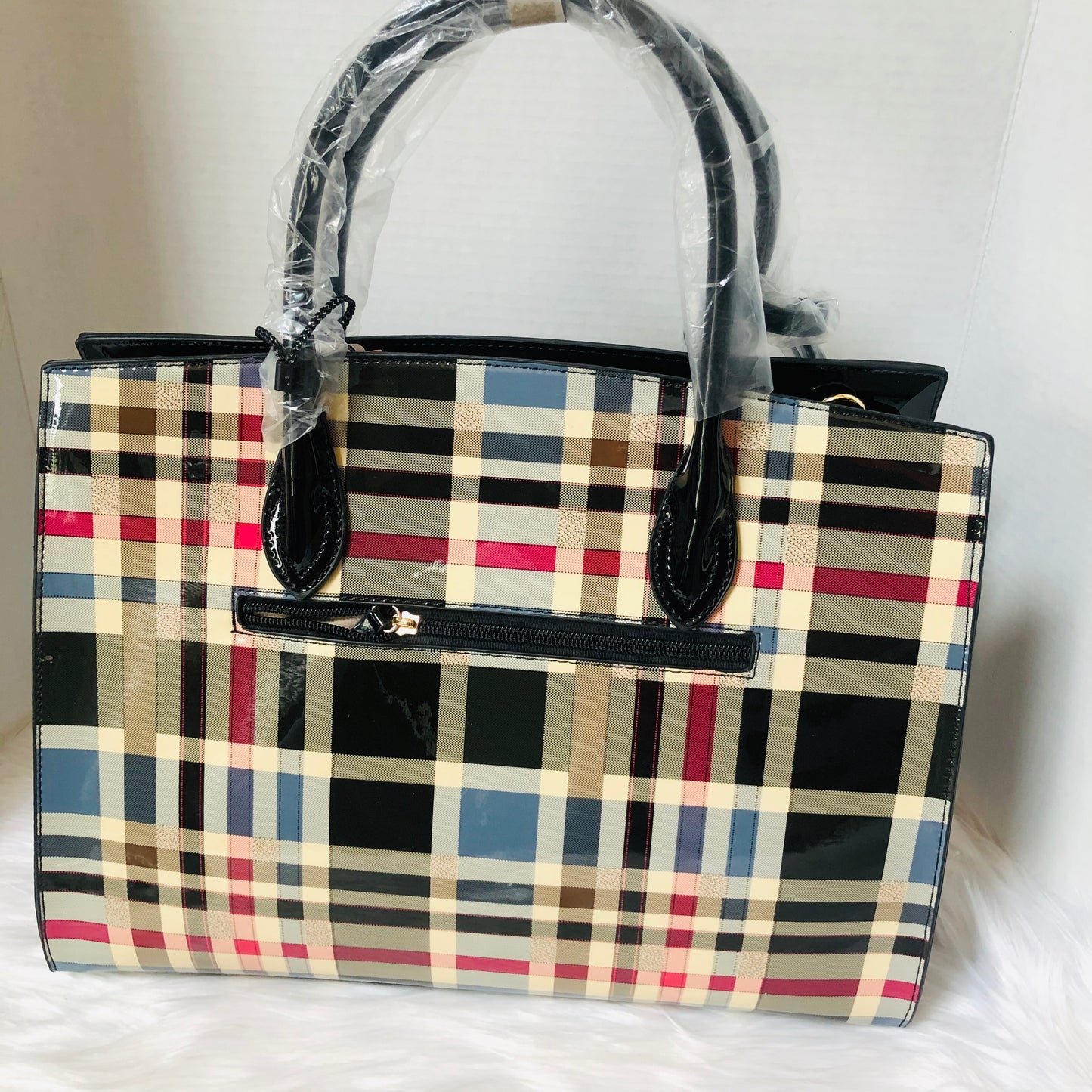 Black Checkered Patented Leather Mini Tote