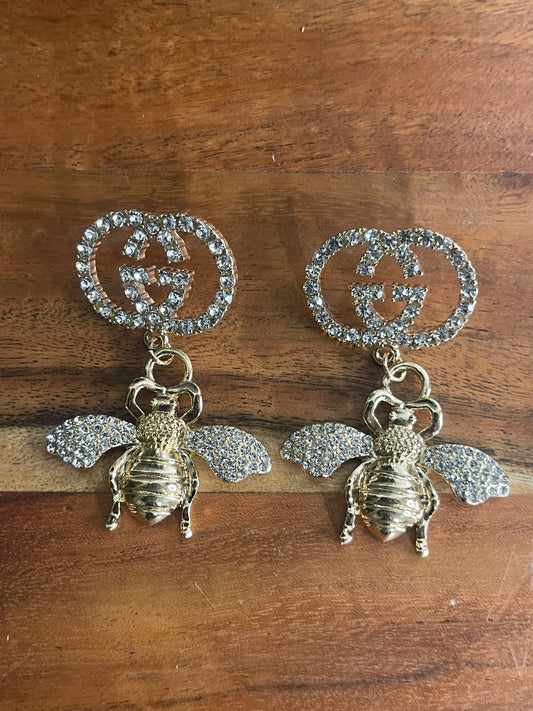 Bee Double GG Rhinestone Earrings