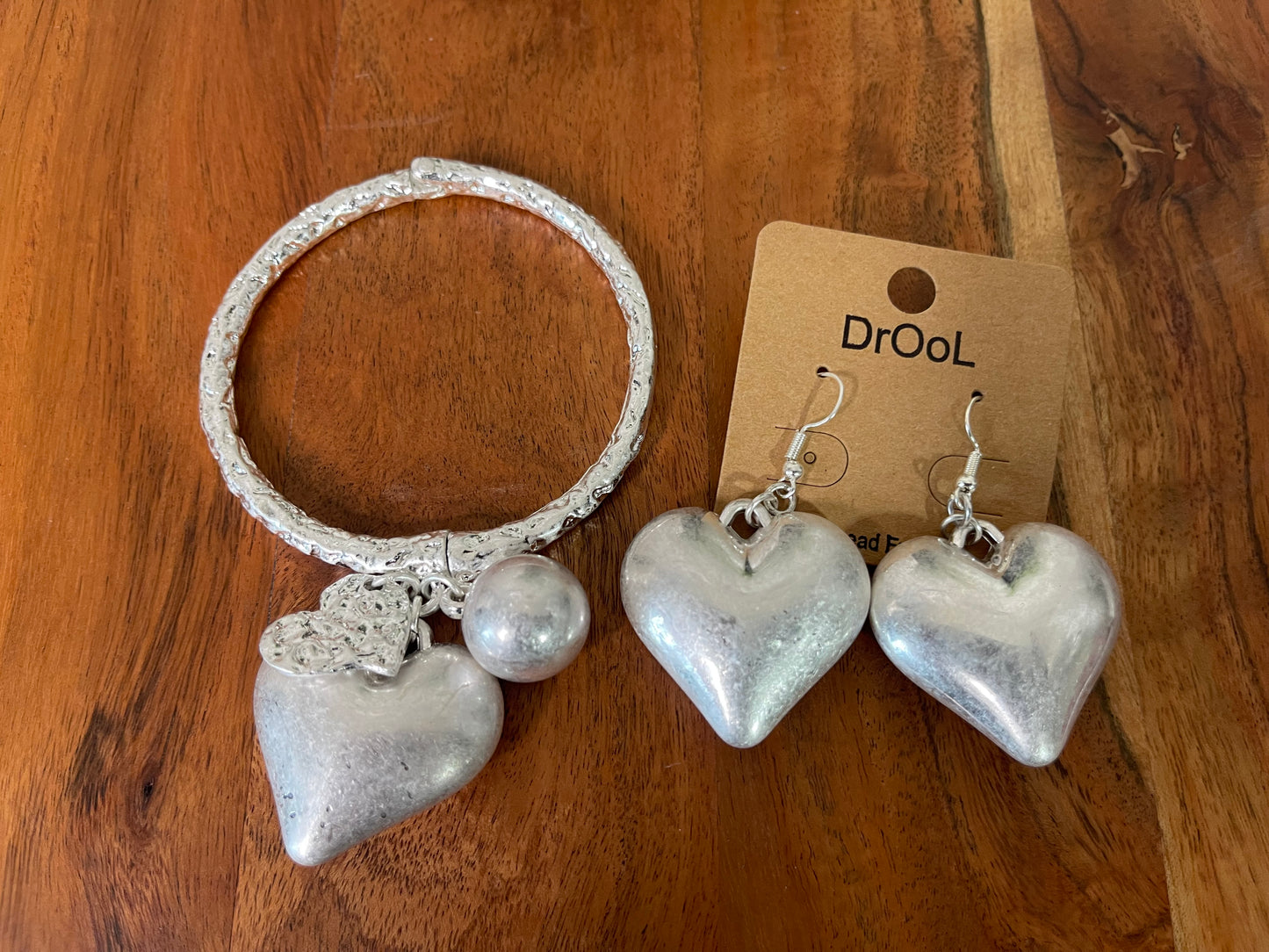 2 Hearts & A Ball Cuff Charm Bracelet