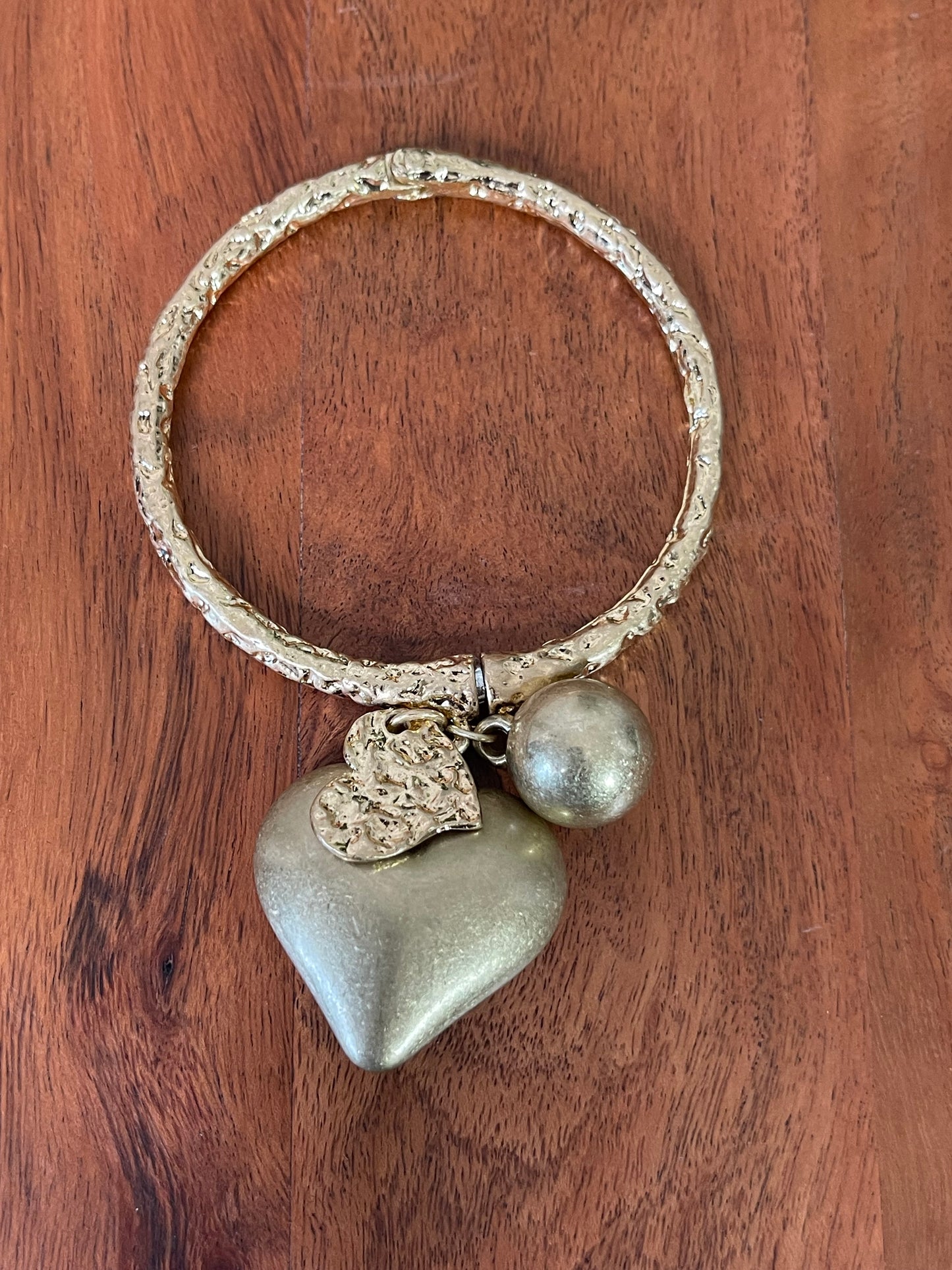 2 Hearts & A Ball Cuff Charm Bracelet