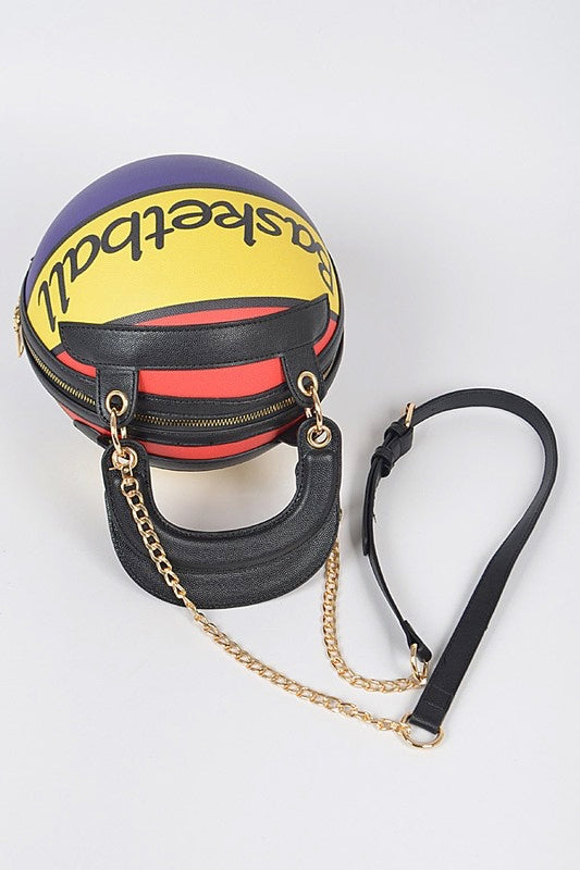 Color Blocking Basketball Purse with Gold Chain