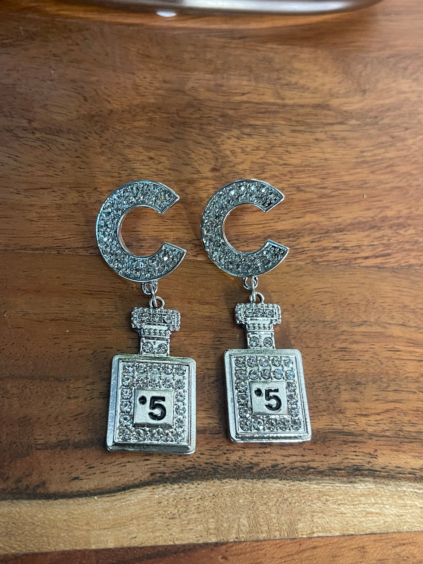 C Bling Perfume Bottle Dangling Earrings