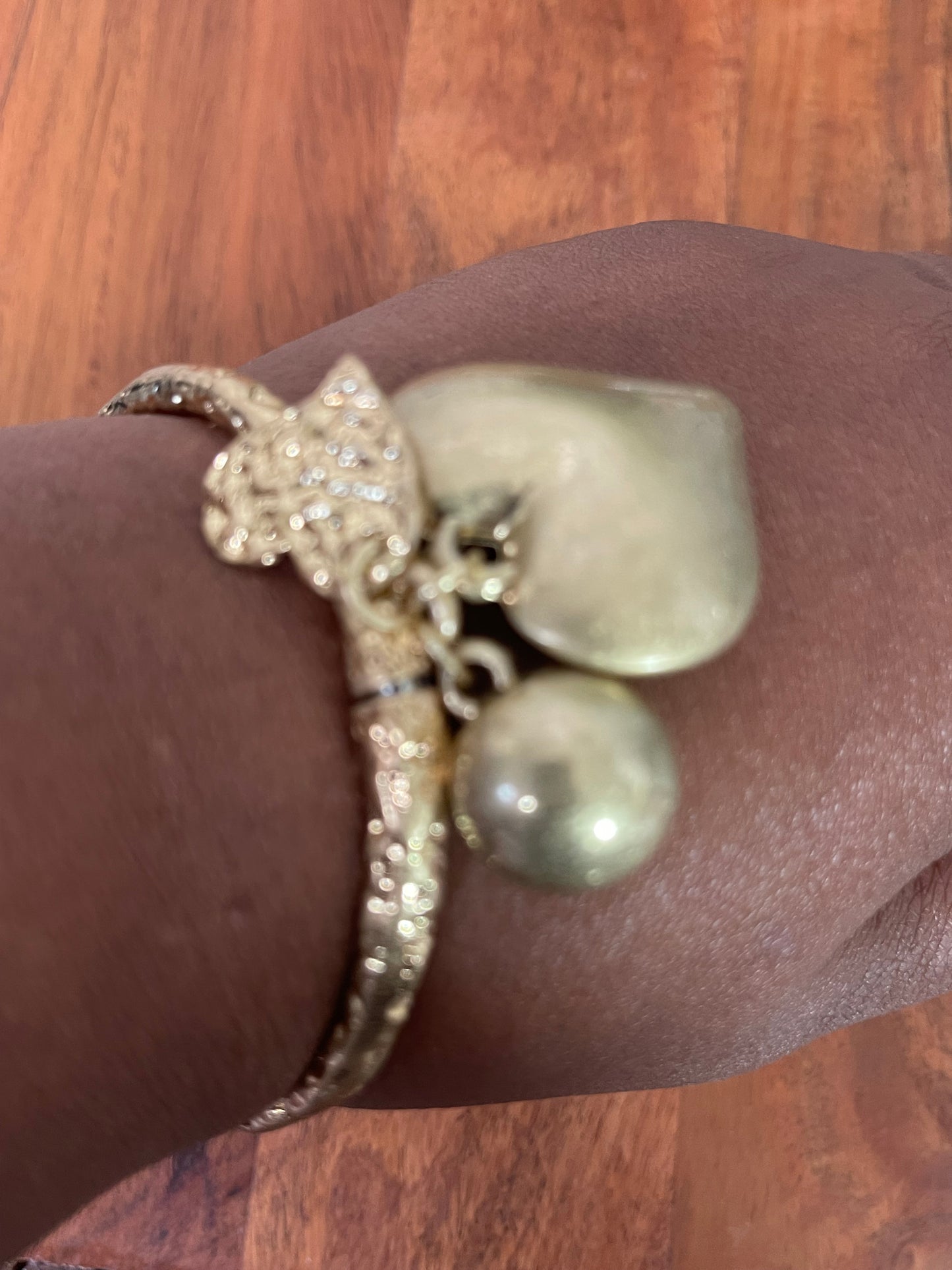 2 Hearts & A Ball Cuff Charm Bracelet