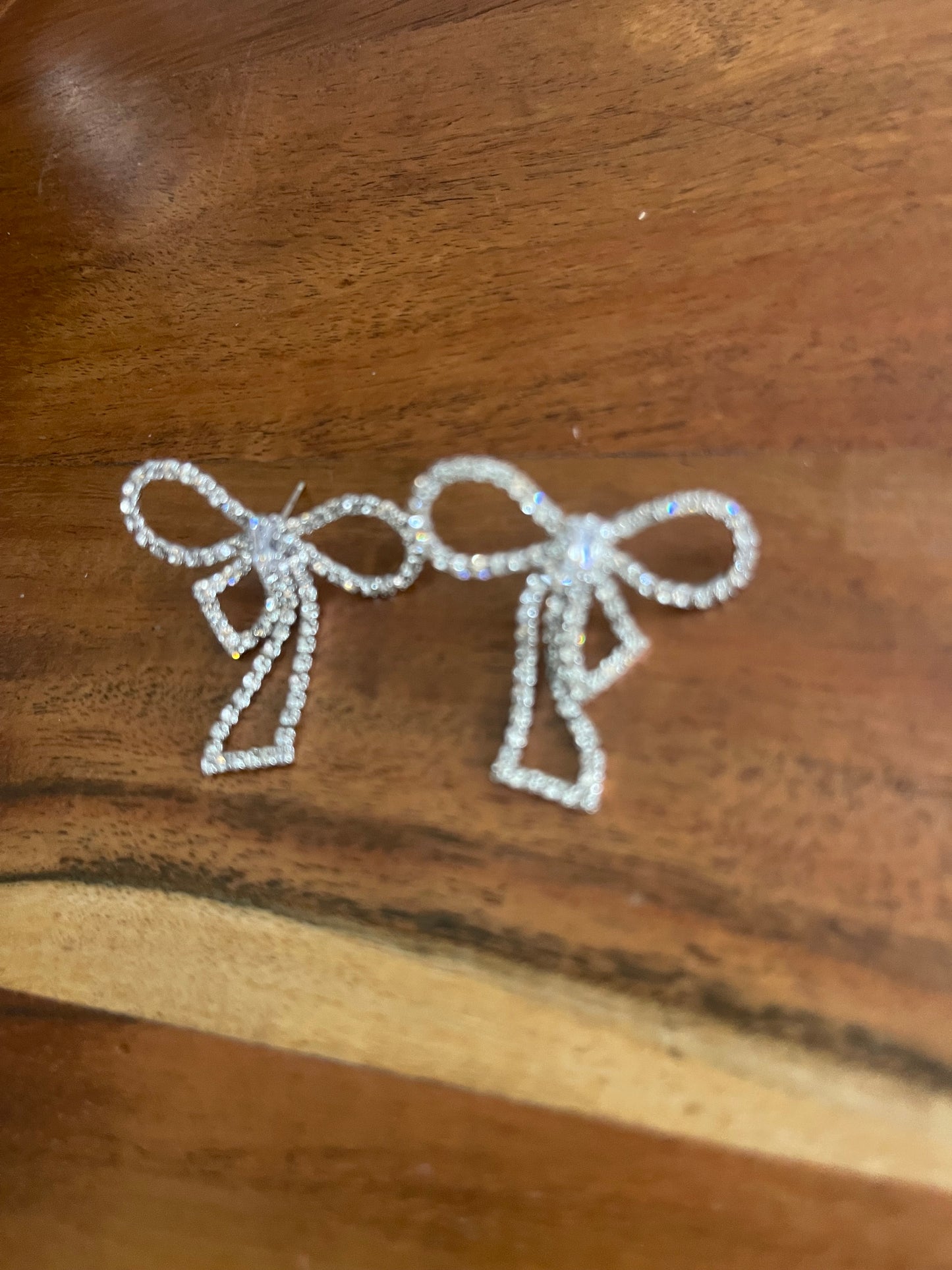 Silver Rhinestone Bow Studs Earrings