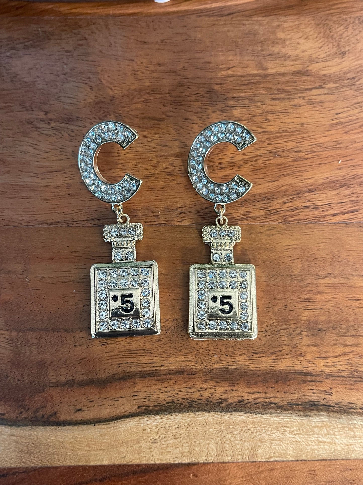 C Bling Perfume Bottle Dangling Earrings
