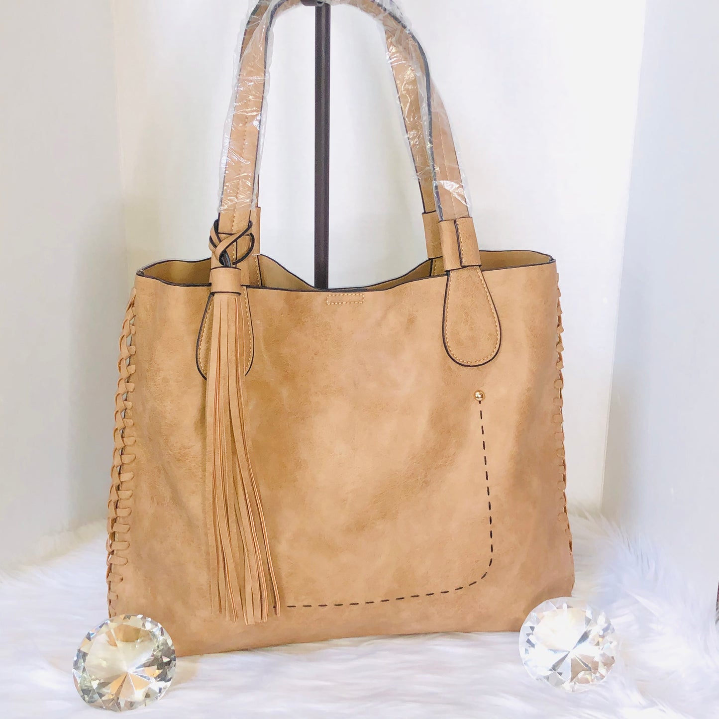 Mocha Whipstitch Tote Bag