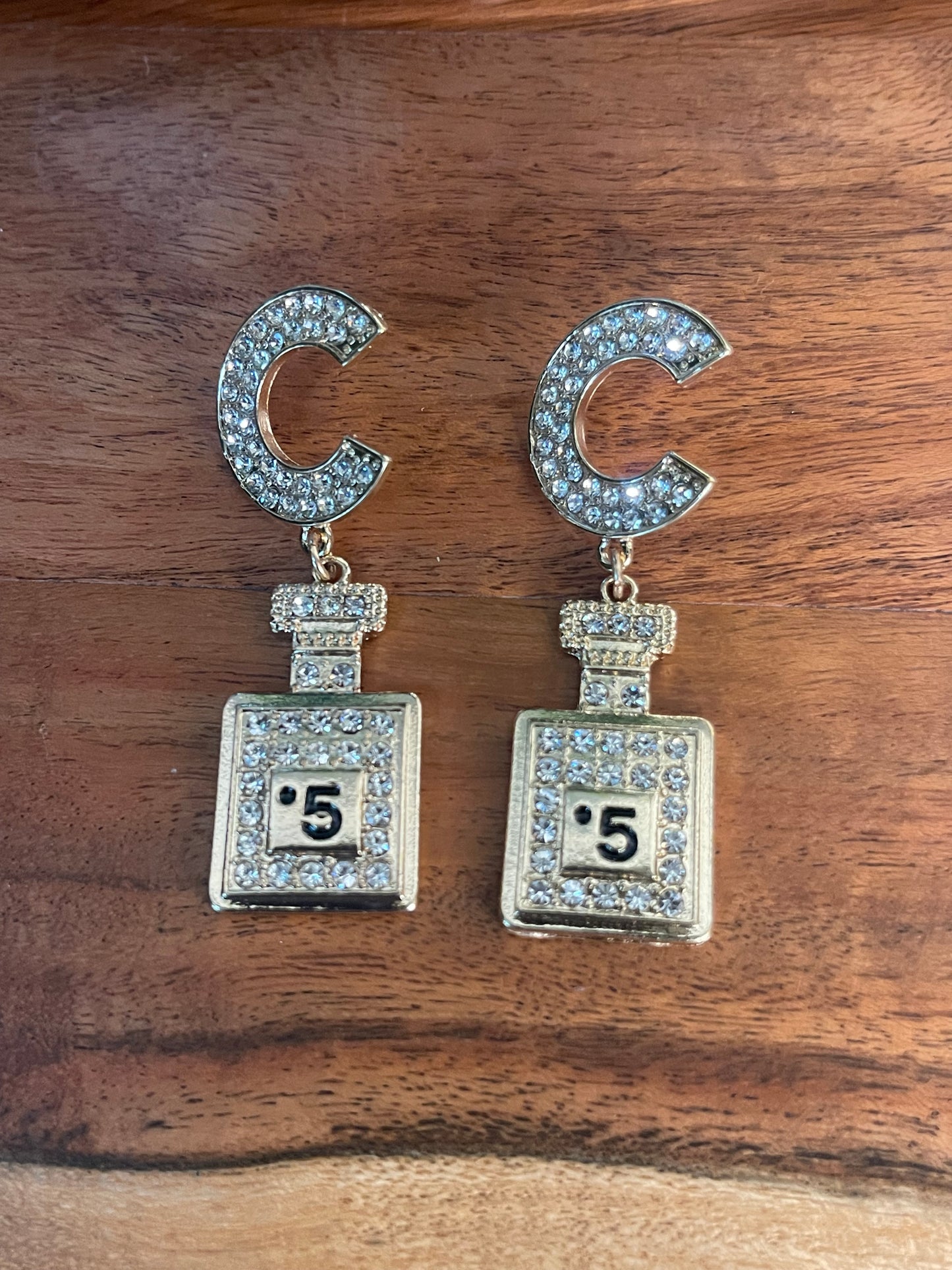 C Bling Perfume Bottle Dangling Earrings