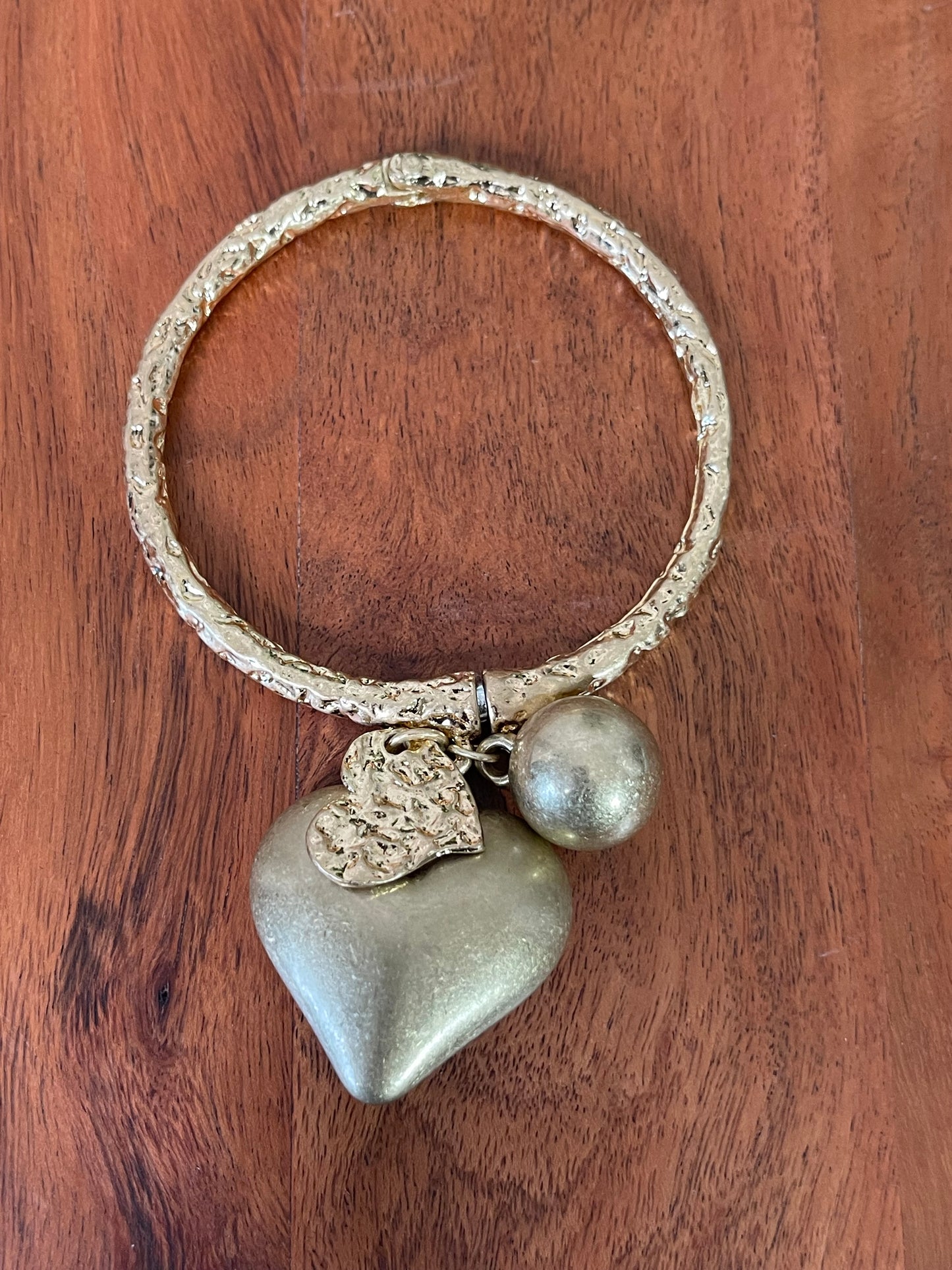 2 Hearts & A Ball Cuff Charm Bracelet