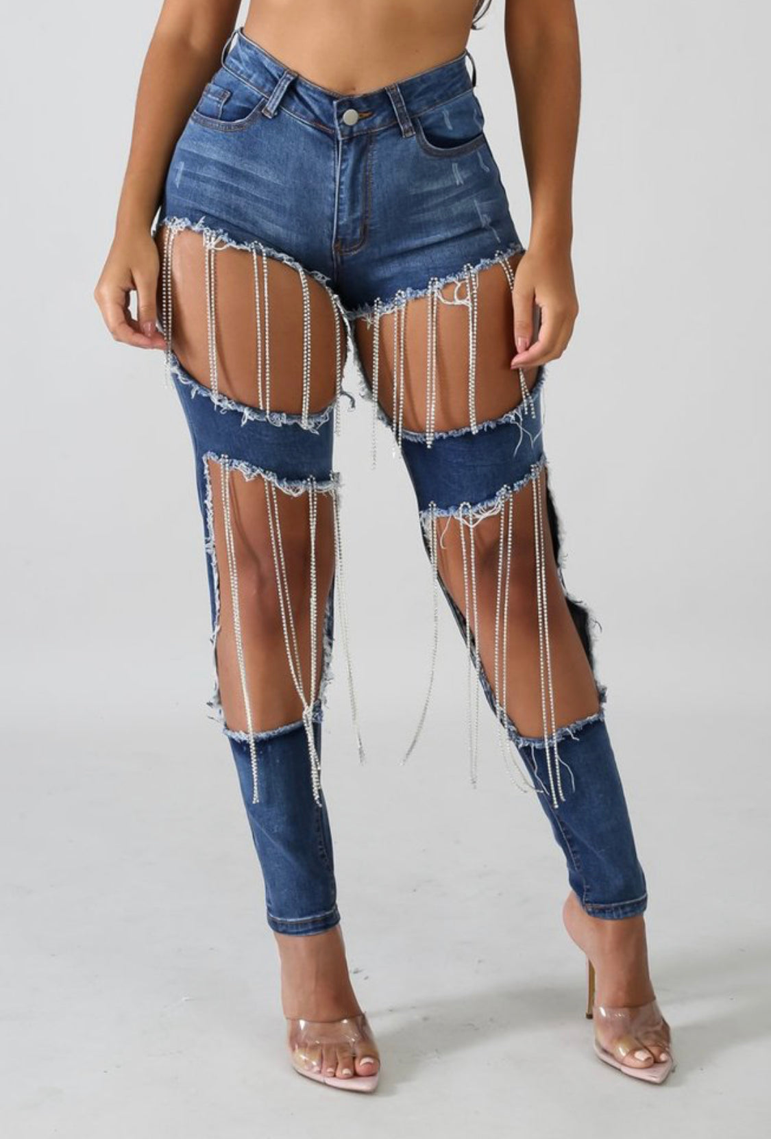 Rhinestone Distressed Jeans