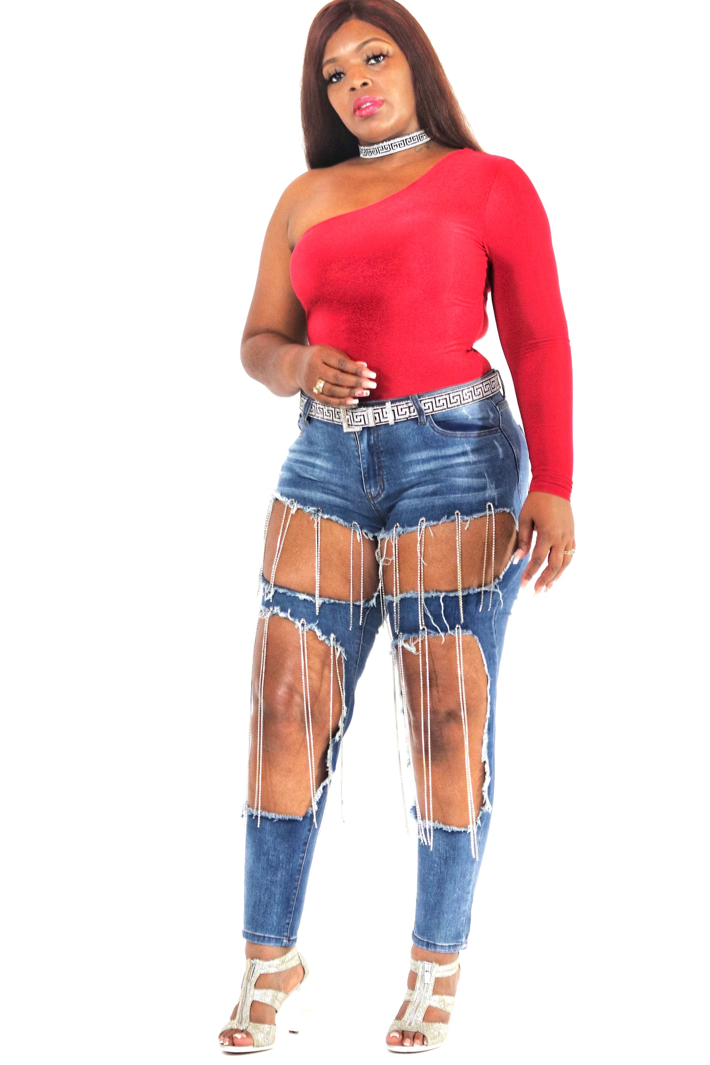 Rhinestone Distressed Jeans