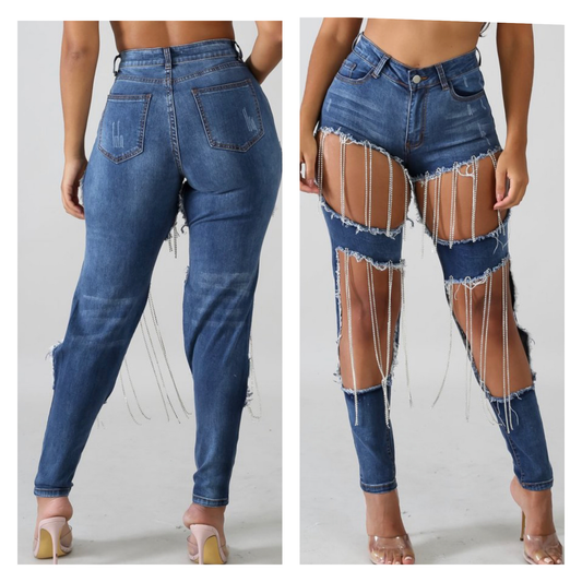 Rhinestone Distressed Jeans