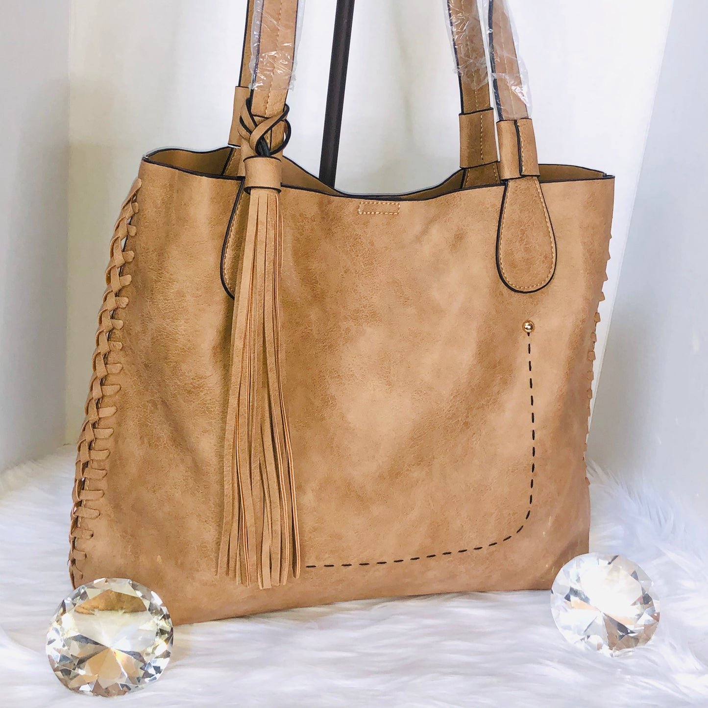 Mocha Whipstitch Tote Bag