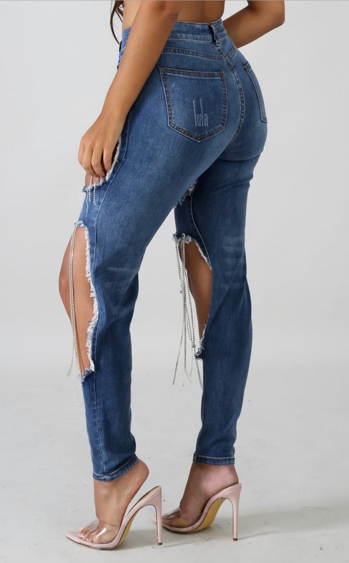 Rhinestone Distressed Jeans