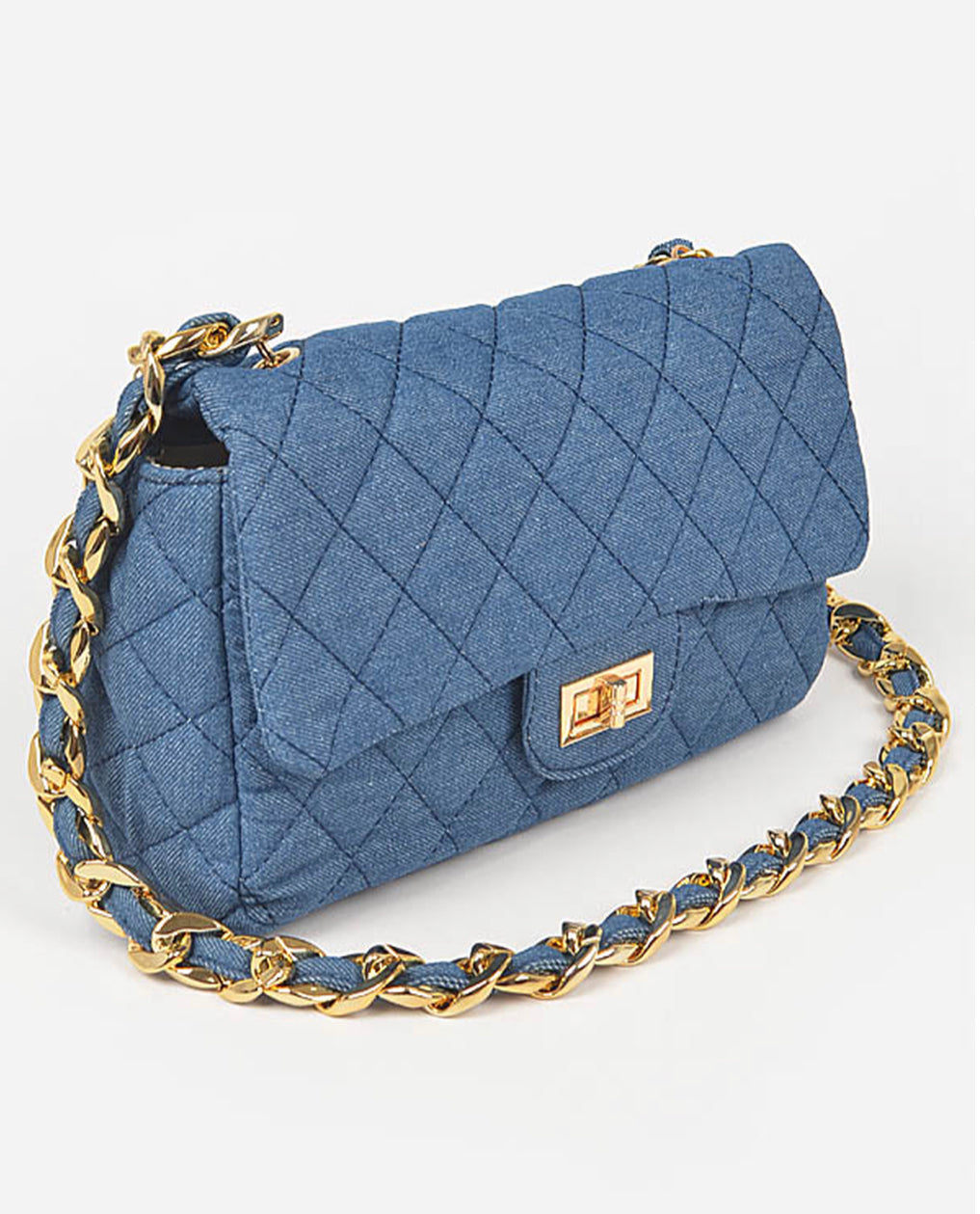 Jean Quilted Crossbody Purse with Gold Chain