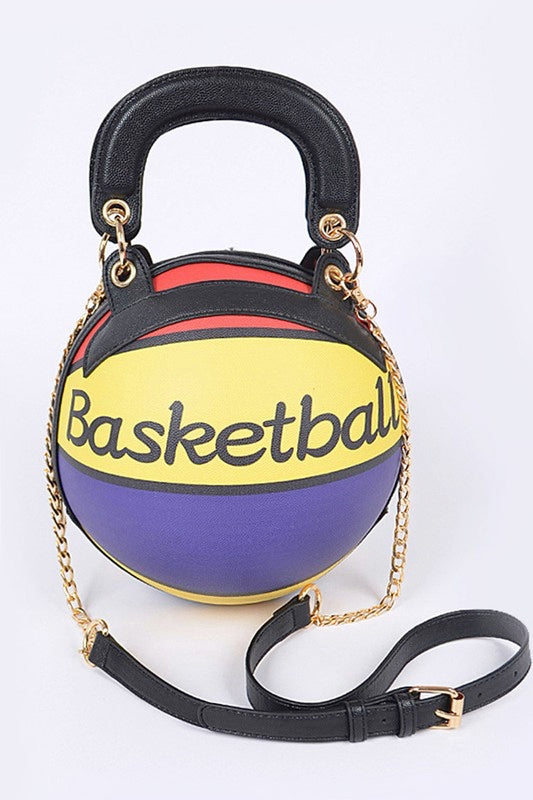 Color Blocking Basketball Purse with Gold Chain