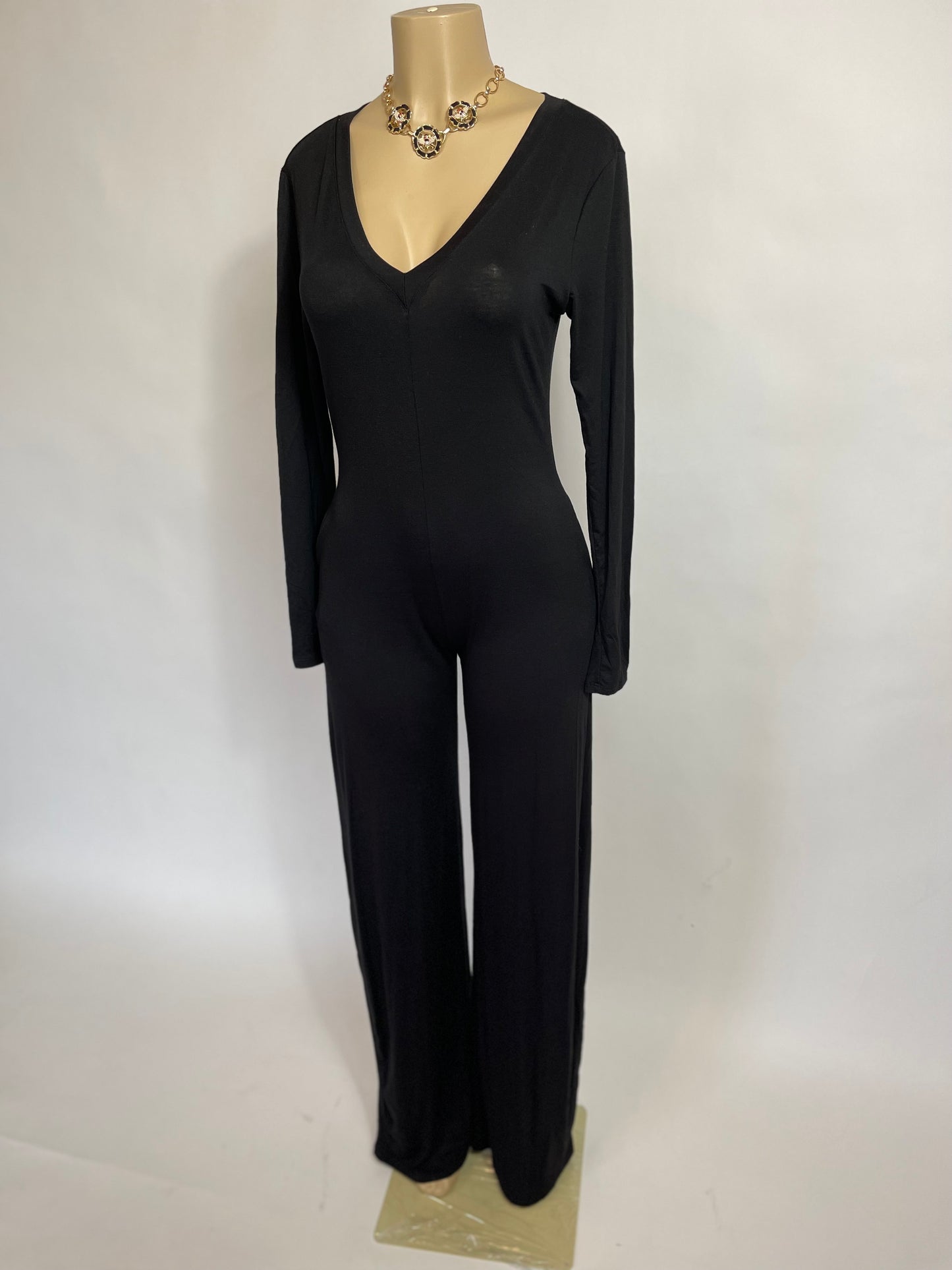 V-Shaped Wide Leg Jumpsuit