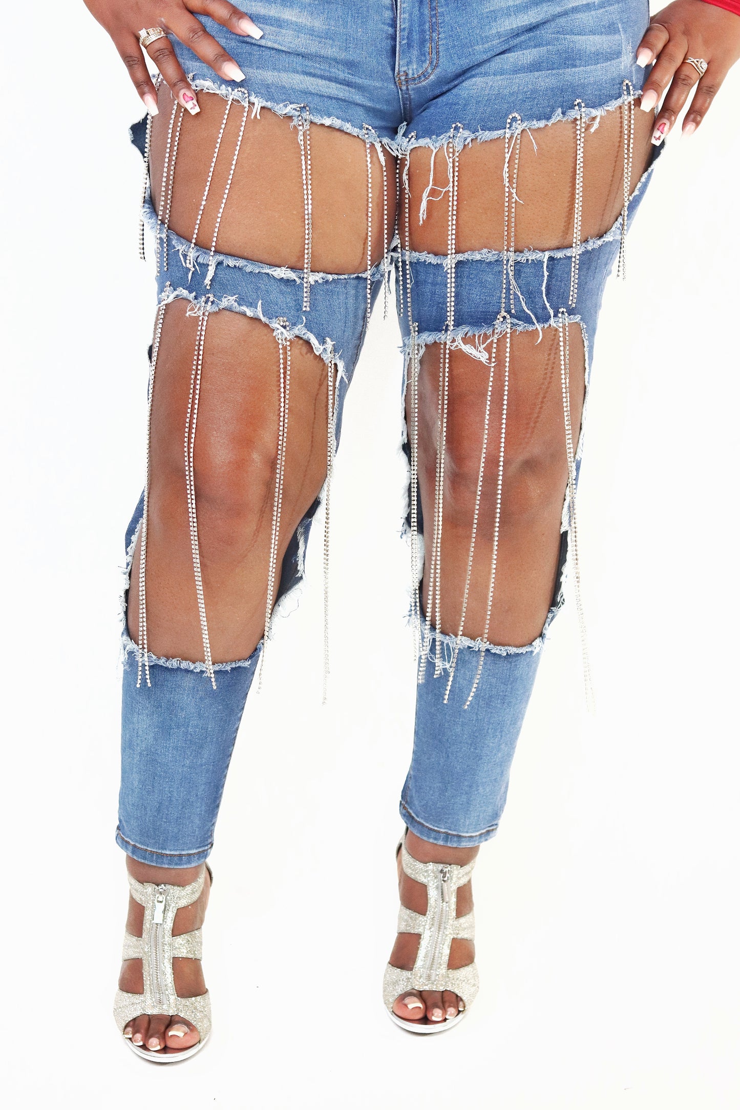 Rhinestone Distressed Jeans