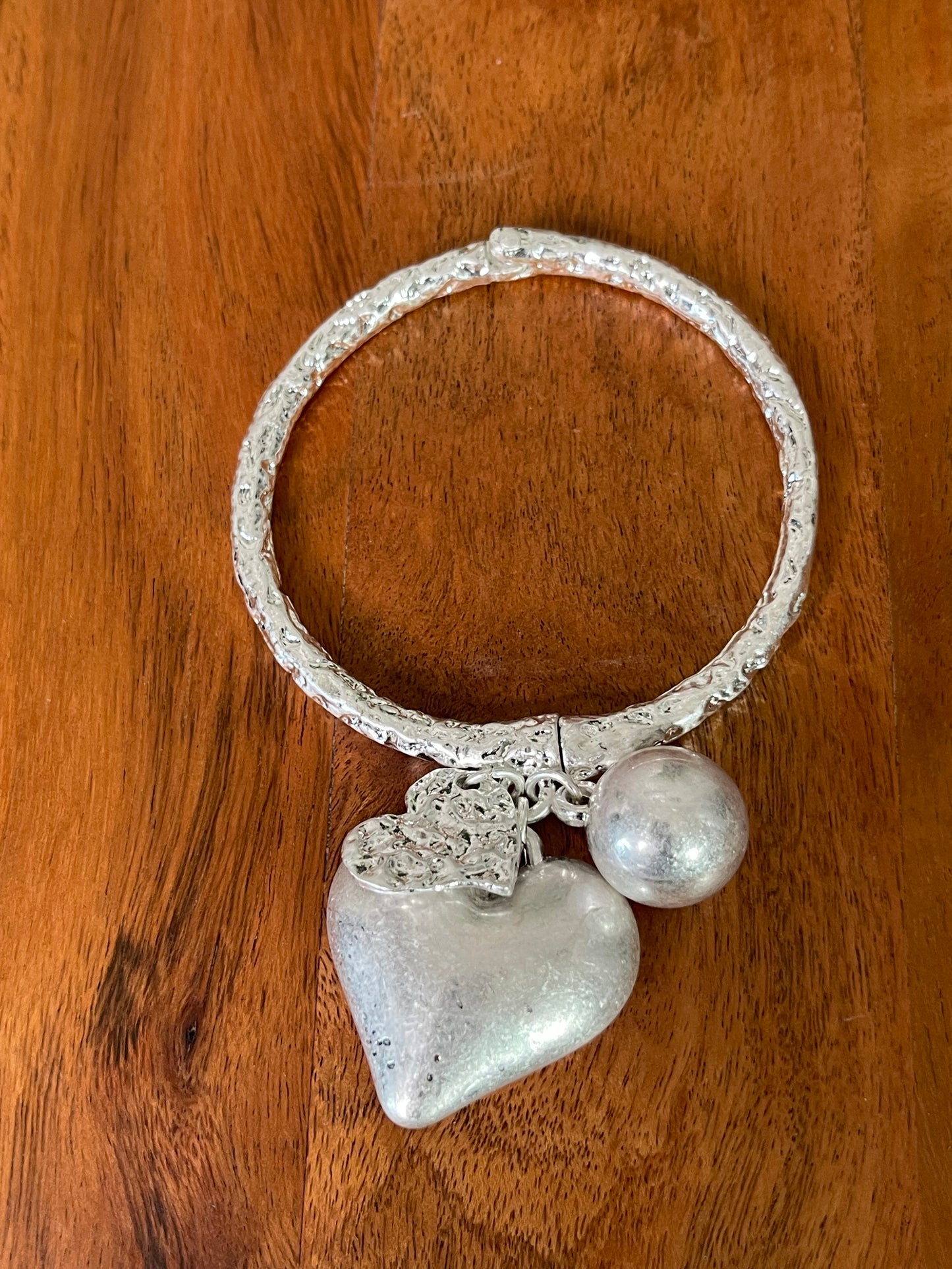 2 Hearts & A Ball Cuff Charm Bracelet