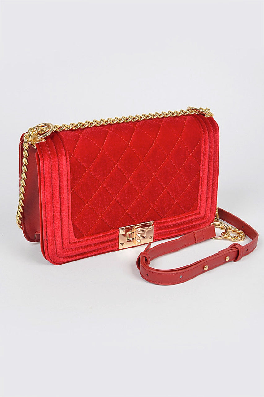Velvet Cutch Crossbody Purse with Gold Chain