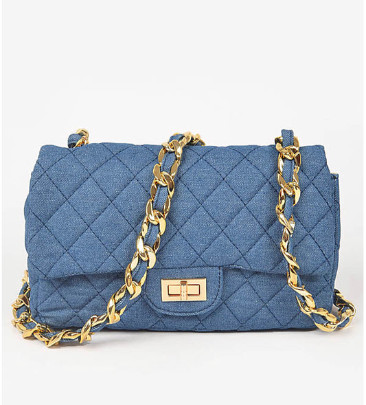 Jean Quilted Crossbody Purse with Gold Chain