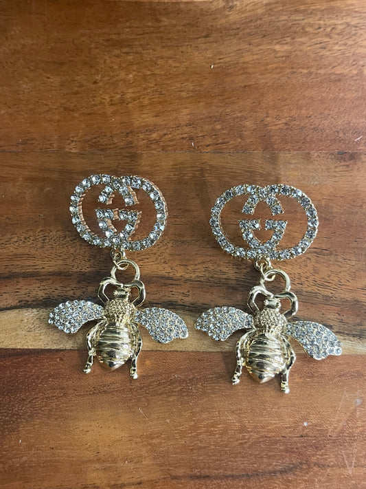 Bee Double GG Rhinestone Earrings