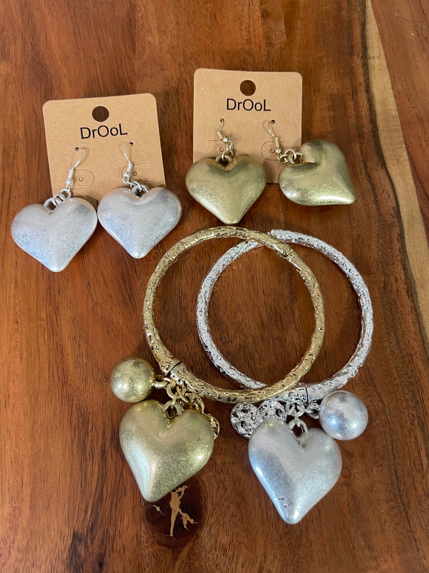 2 Hearts & A Ball Cuff Charm Bracelet