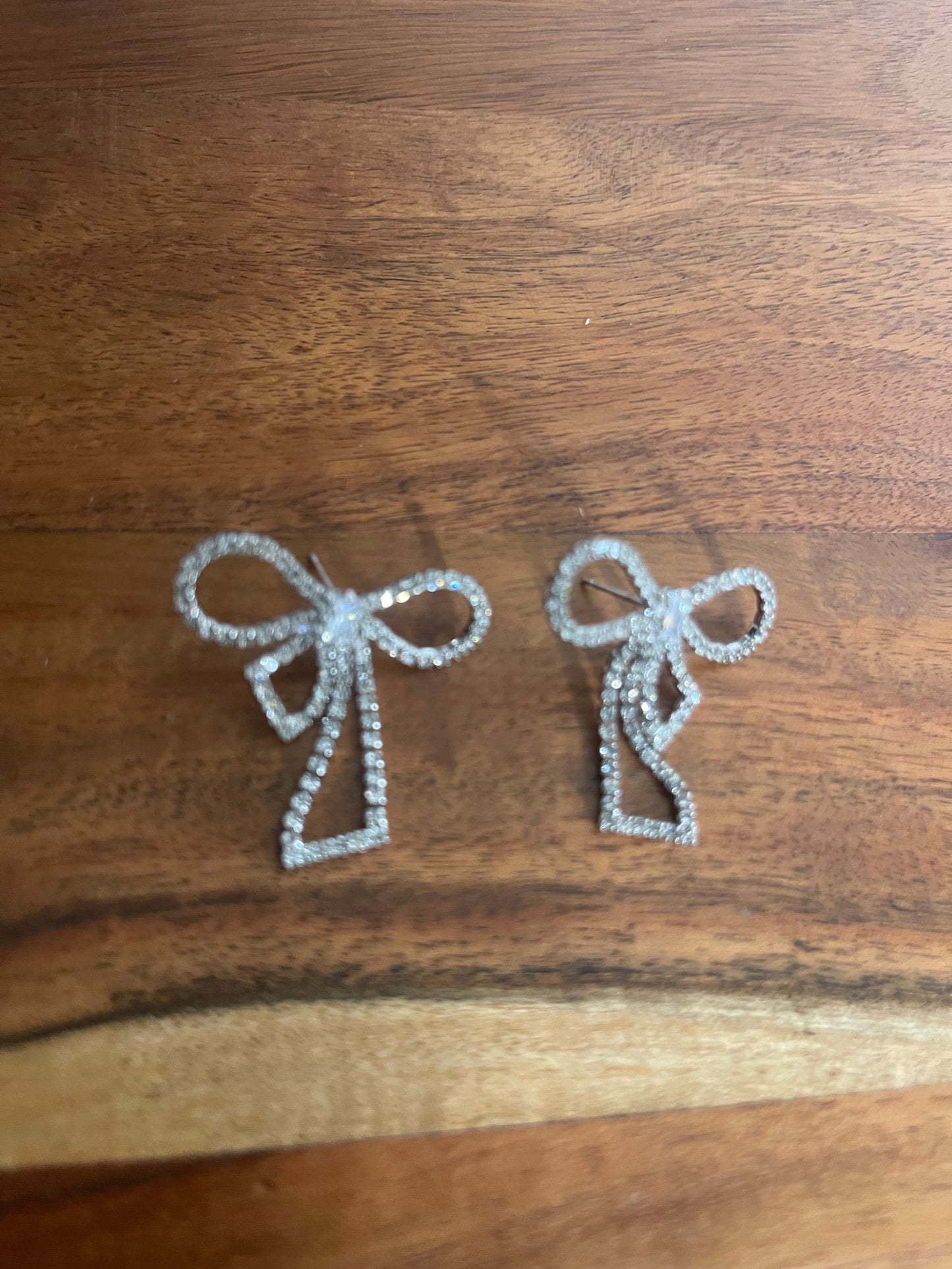 Silver Rhinestone Bow Studs Earrings