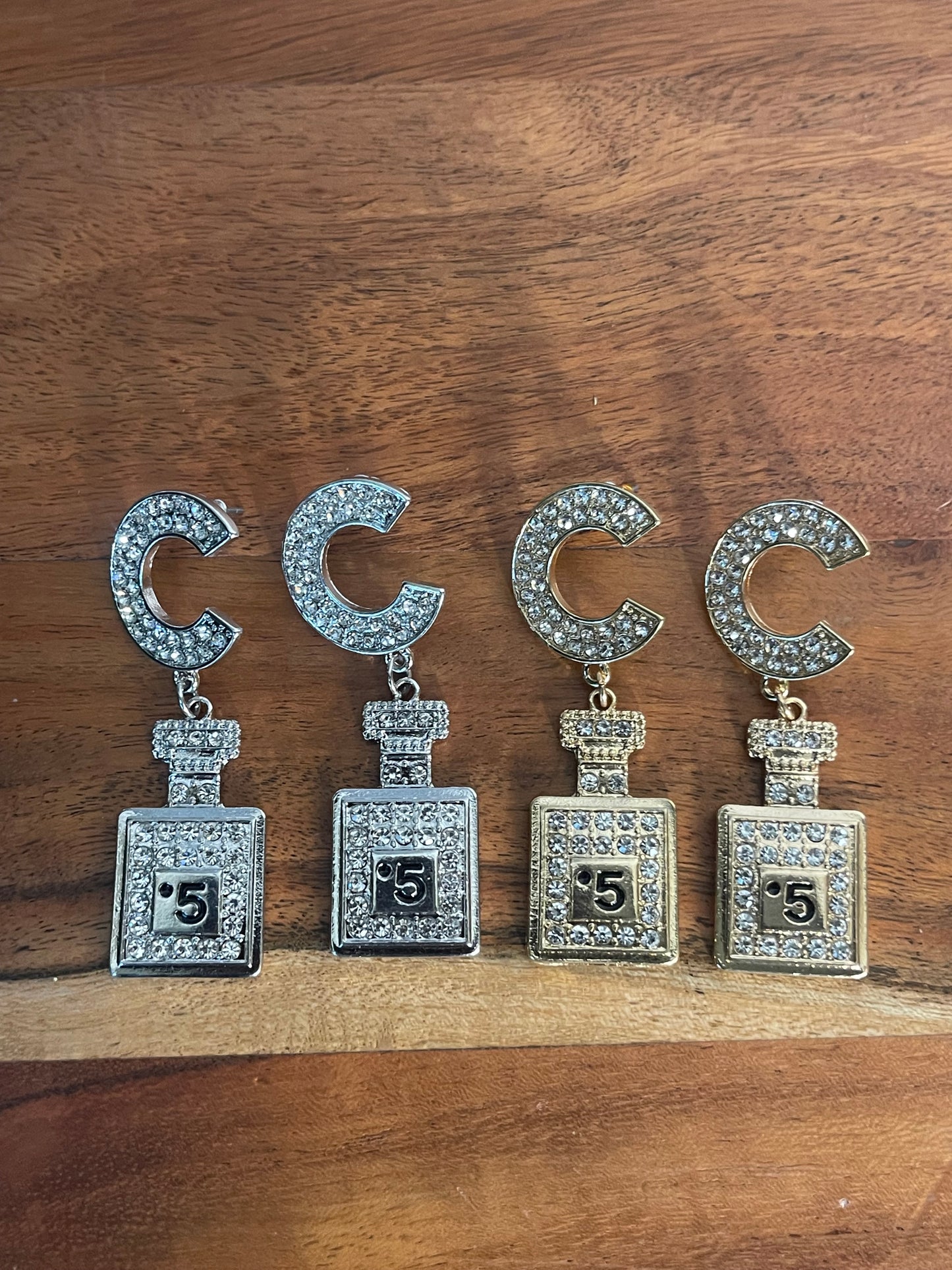 C Bling Perfume Bottle Dangling Earrings