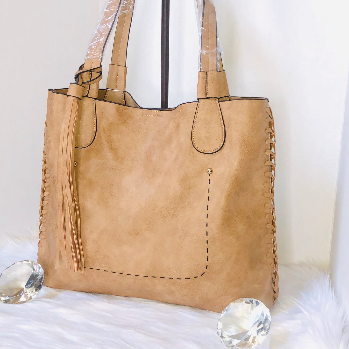 Mocha Whipstitch Tote Bag