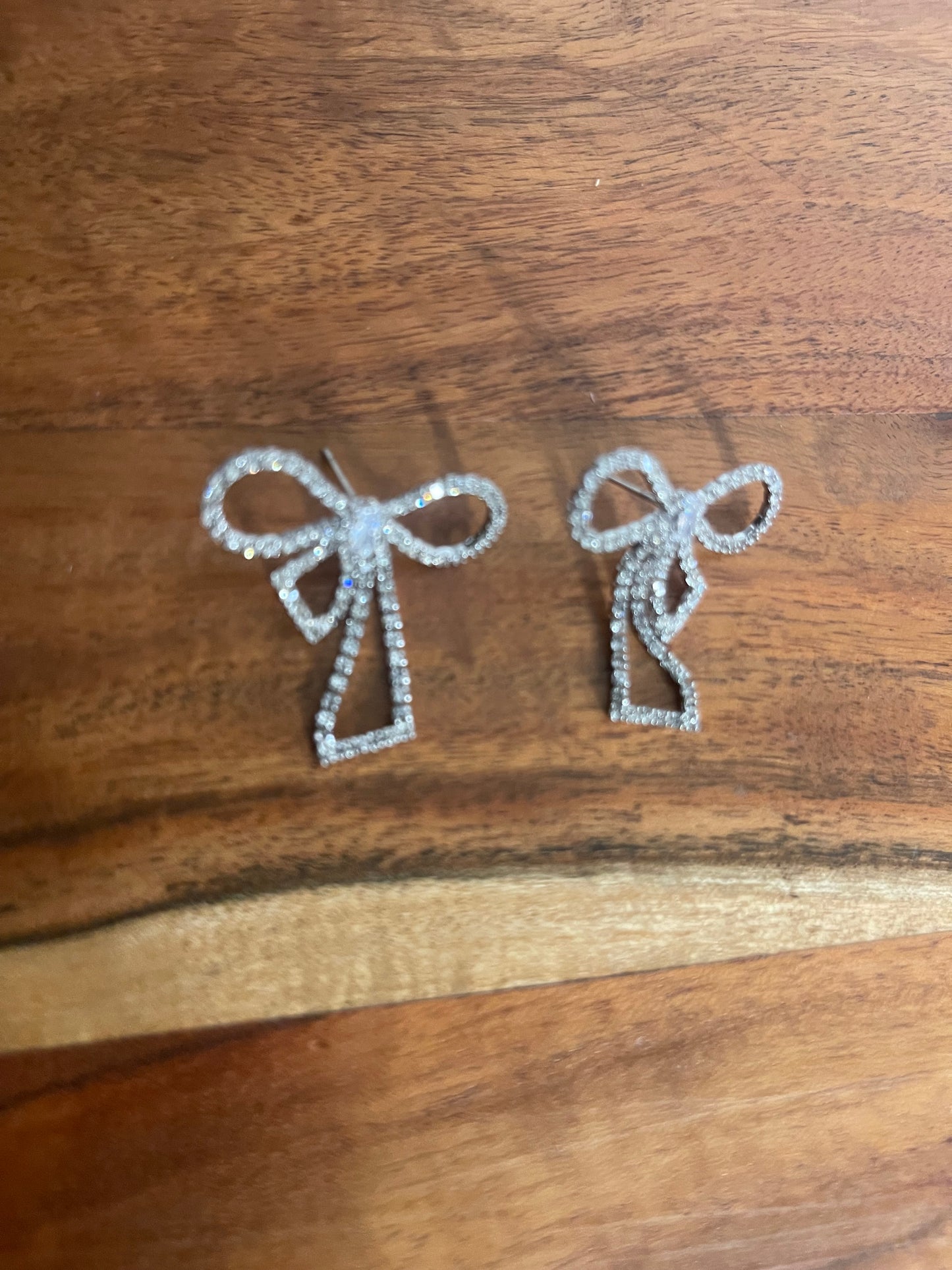 Silver Rhinestone Bow Studs Earrings