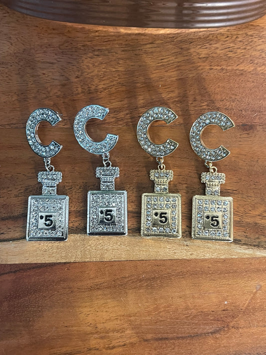 C Bling Perfume Bottle Dangling Earrings