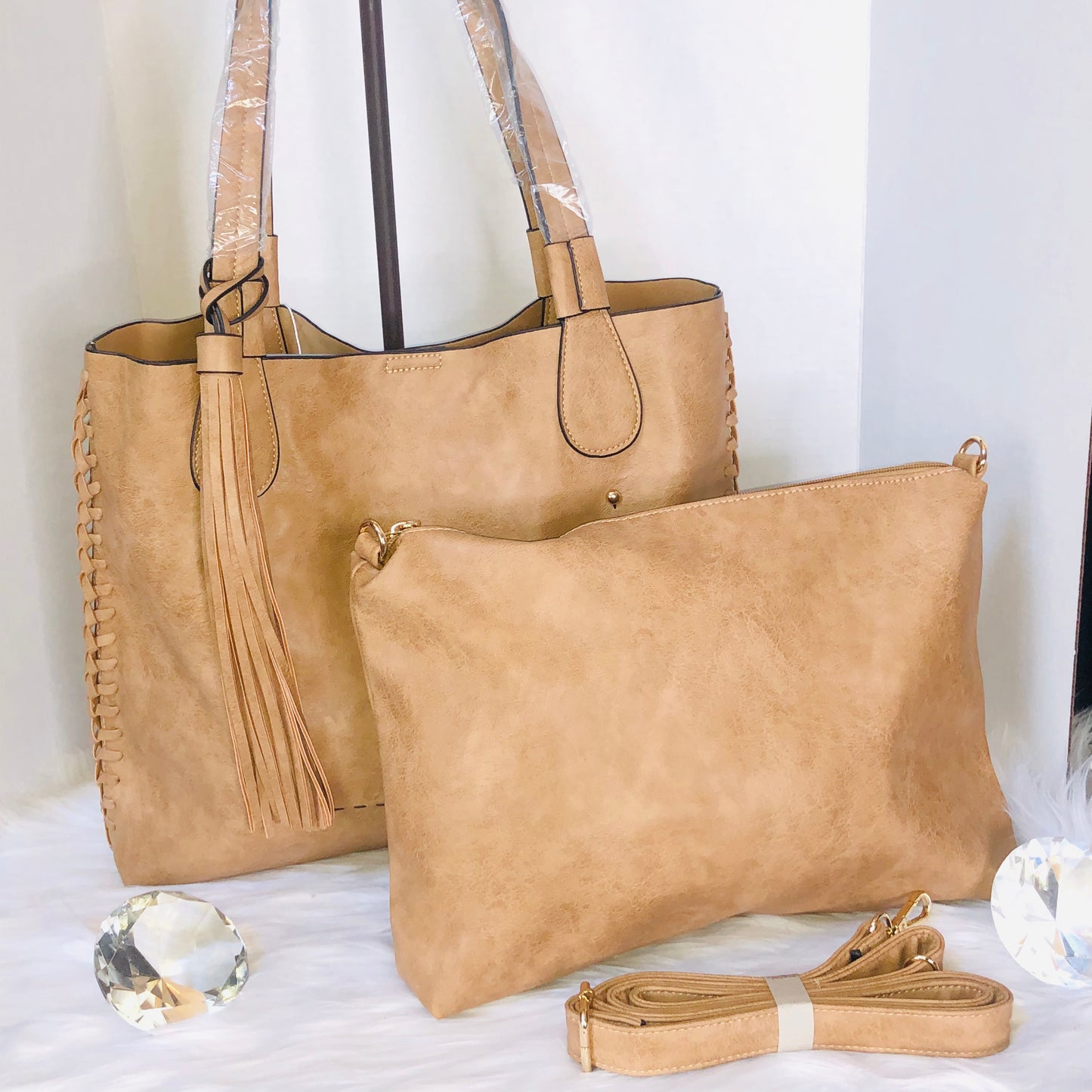 Mocha Whipstitch Tote Bag