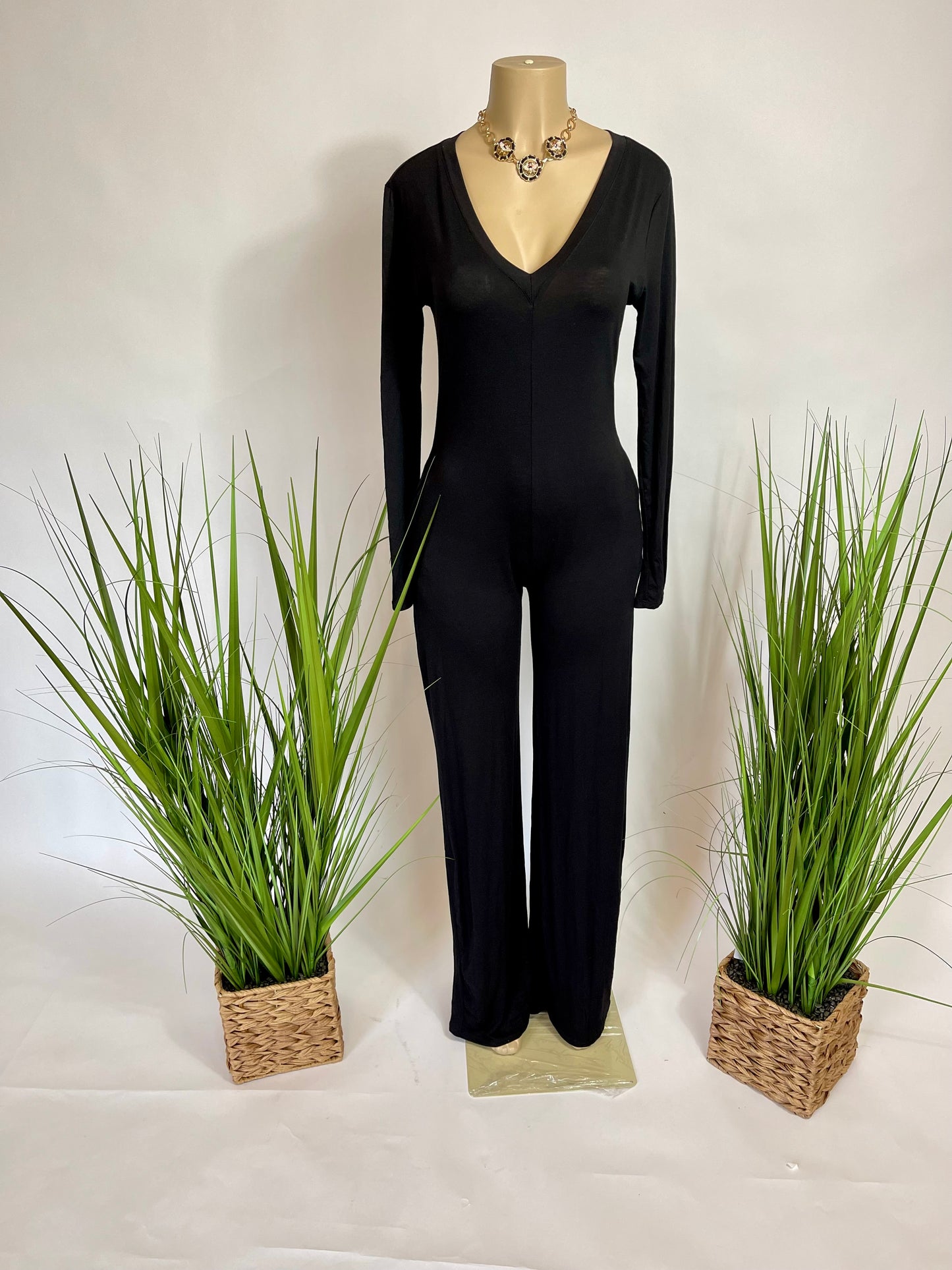 V-Shaped Wide Leg Jumpsuit