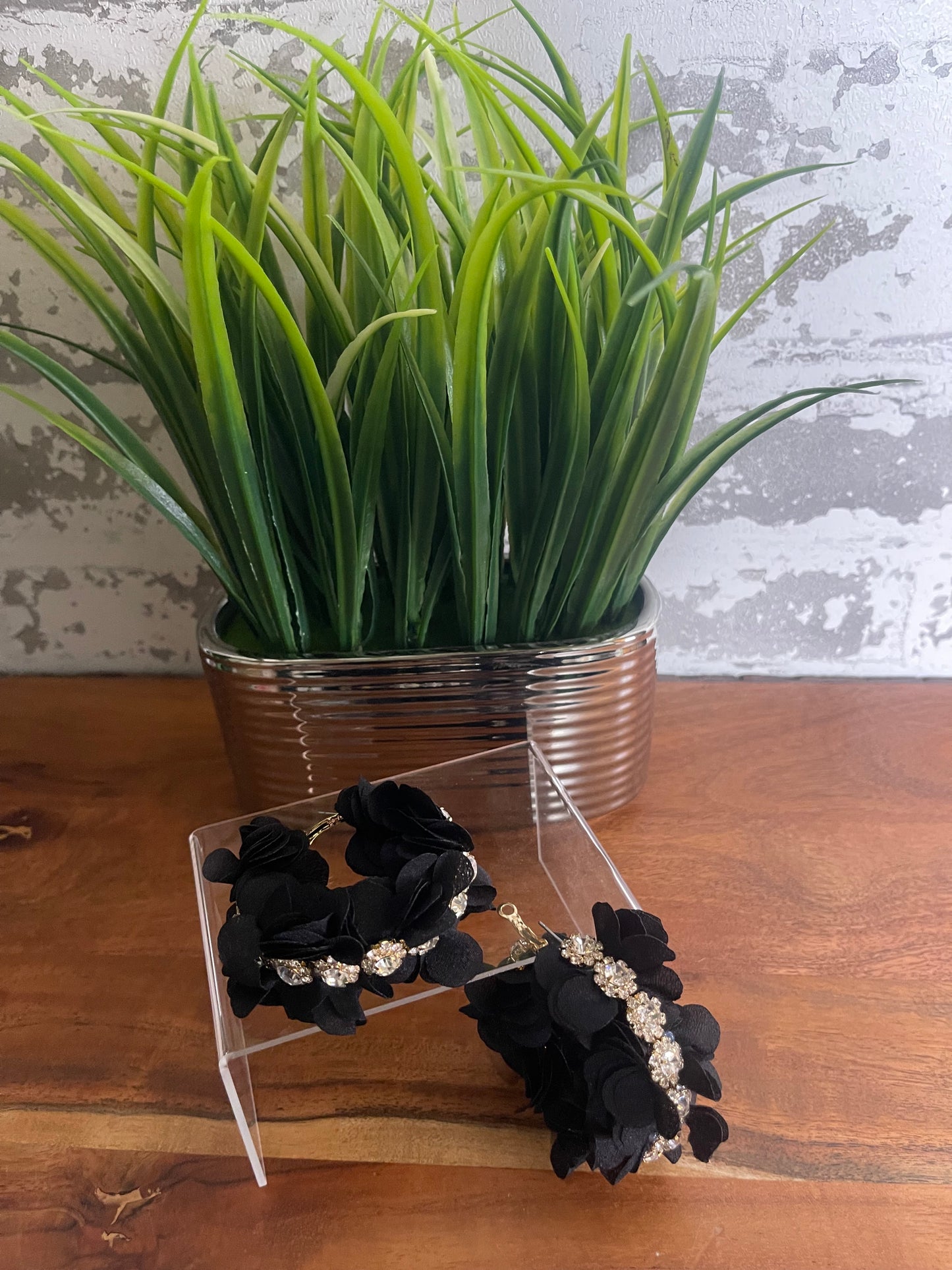 Flower Bling Rhinestone Hoops Earrings
