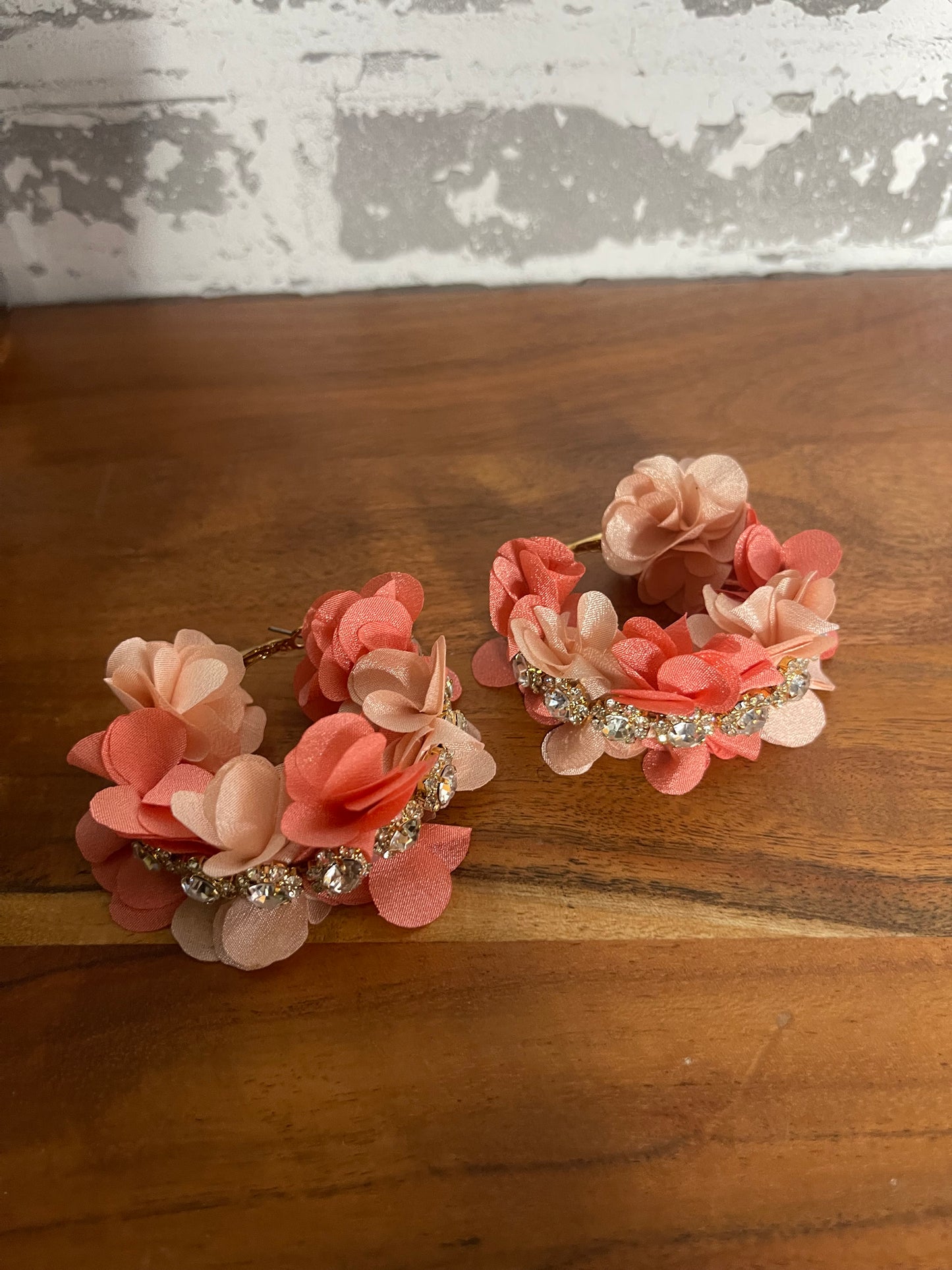 Flower Bling Rhinestone Hoops Earrings