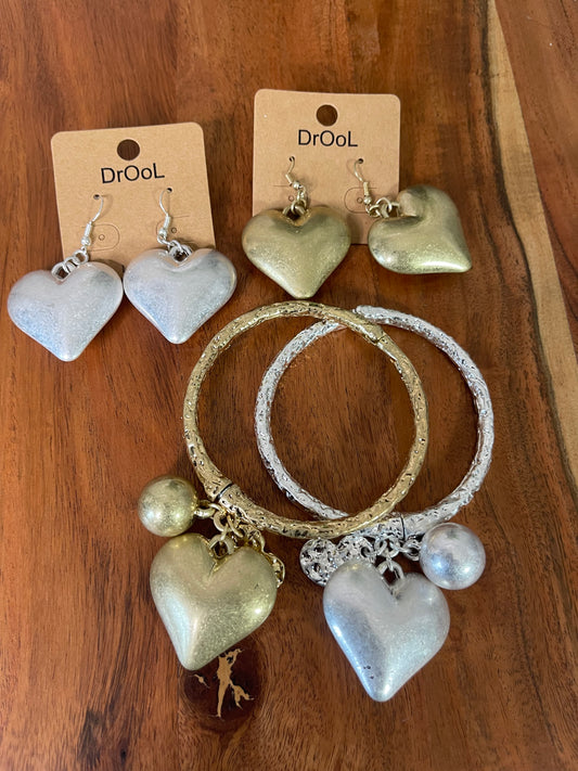 2 Hearts & A Ball Cuff Charm Bracelet