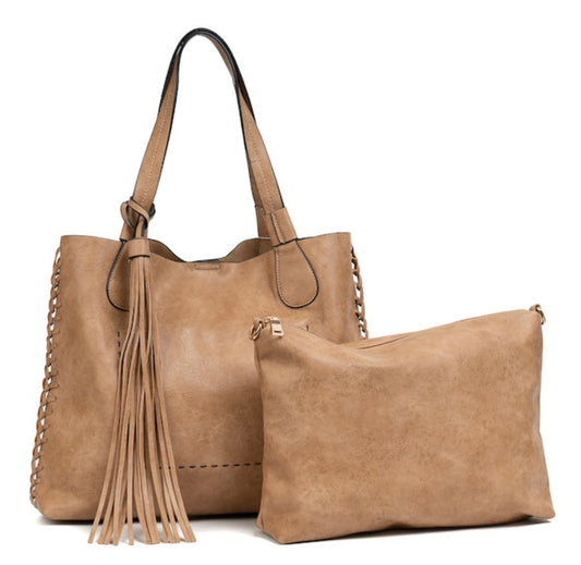 Mocha Whipstitch Tote Bag