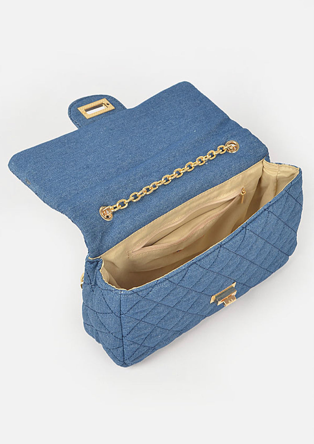 Jean Quilted Crossbody Purse with Gold Chain