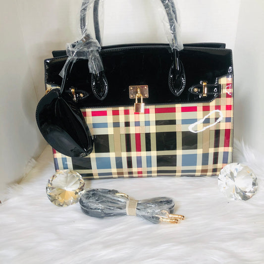 Black Checkered Patented Leather Mini Tote