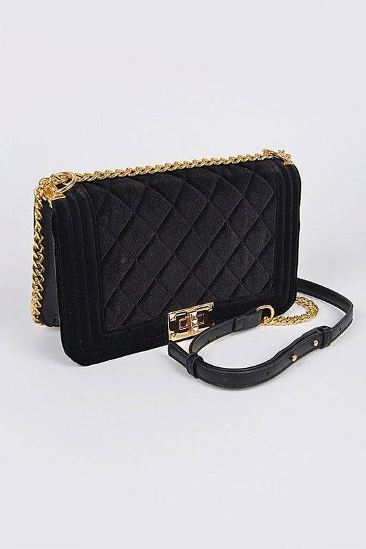 Velvet Cutch Crossbody Purse with Gold Chain
