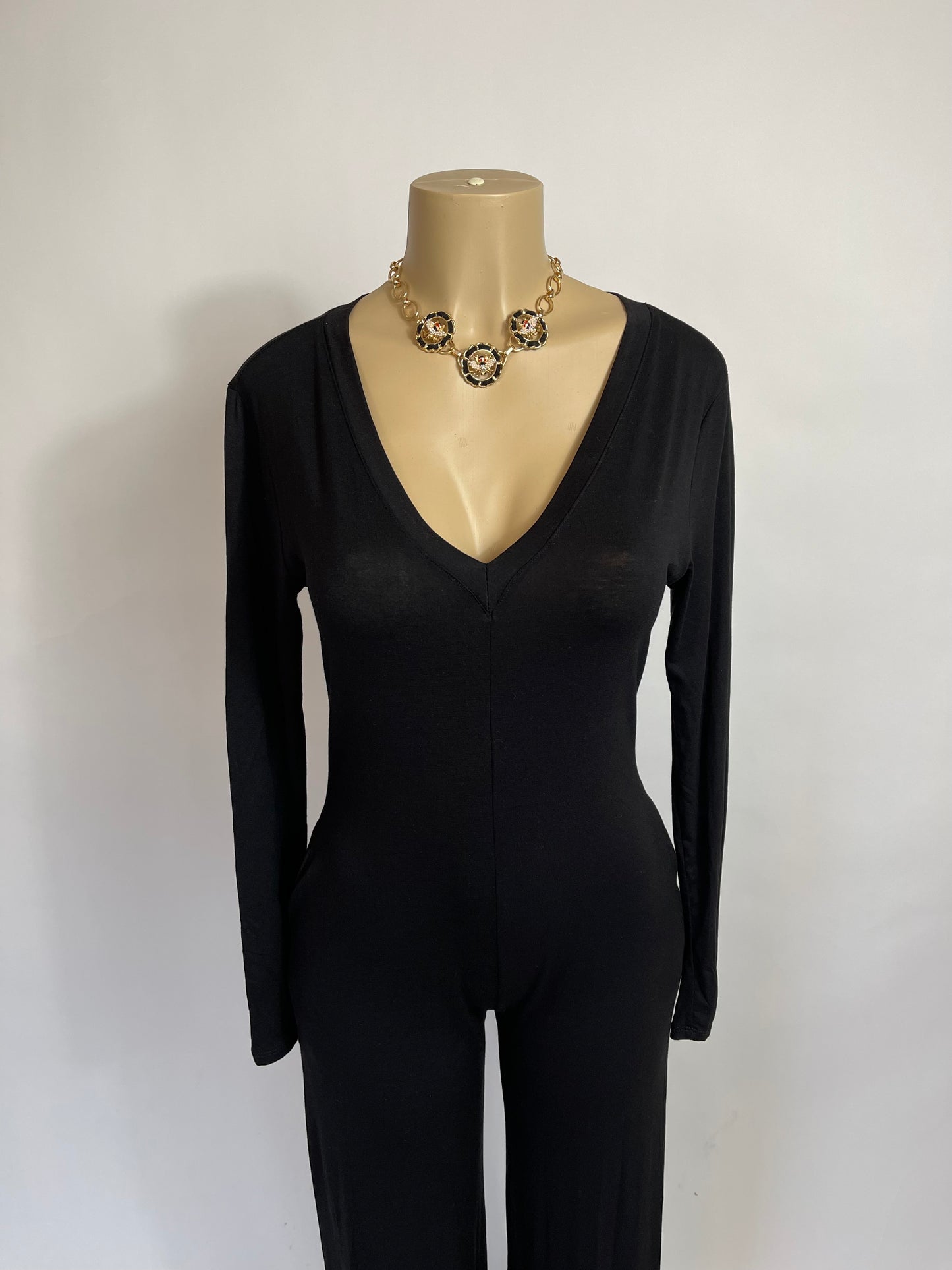 V-Shaped Wide Leg Jumpsuit