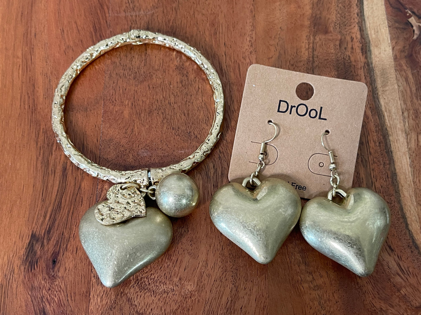 2 Hearts & A Ball Cuff Charm Bracelet