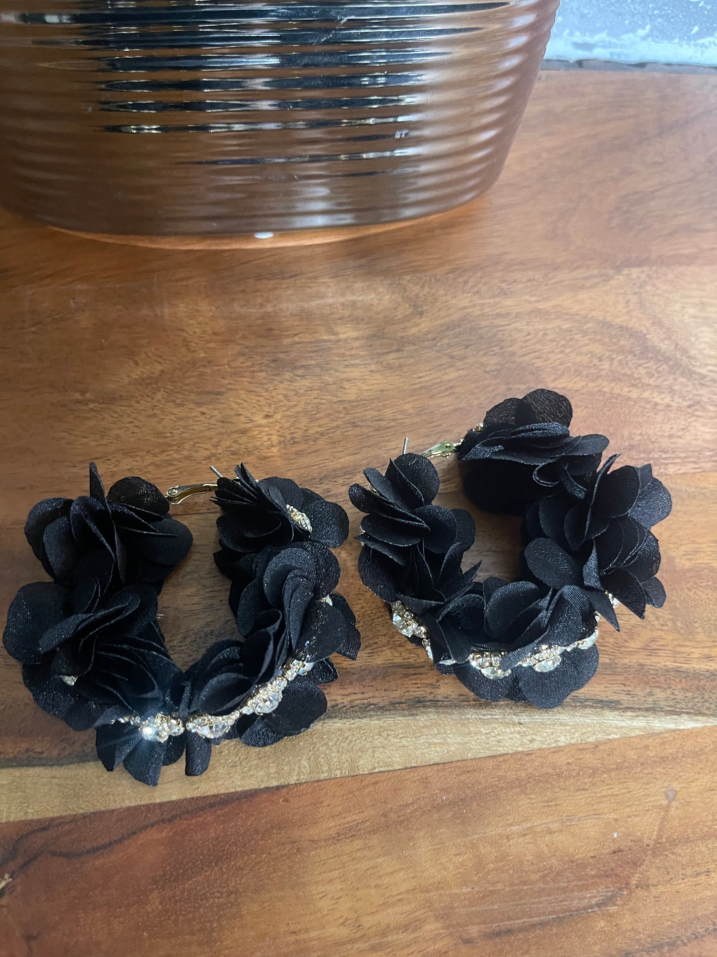 Flower Bling Rhinestone Hoops Earrings