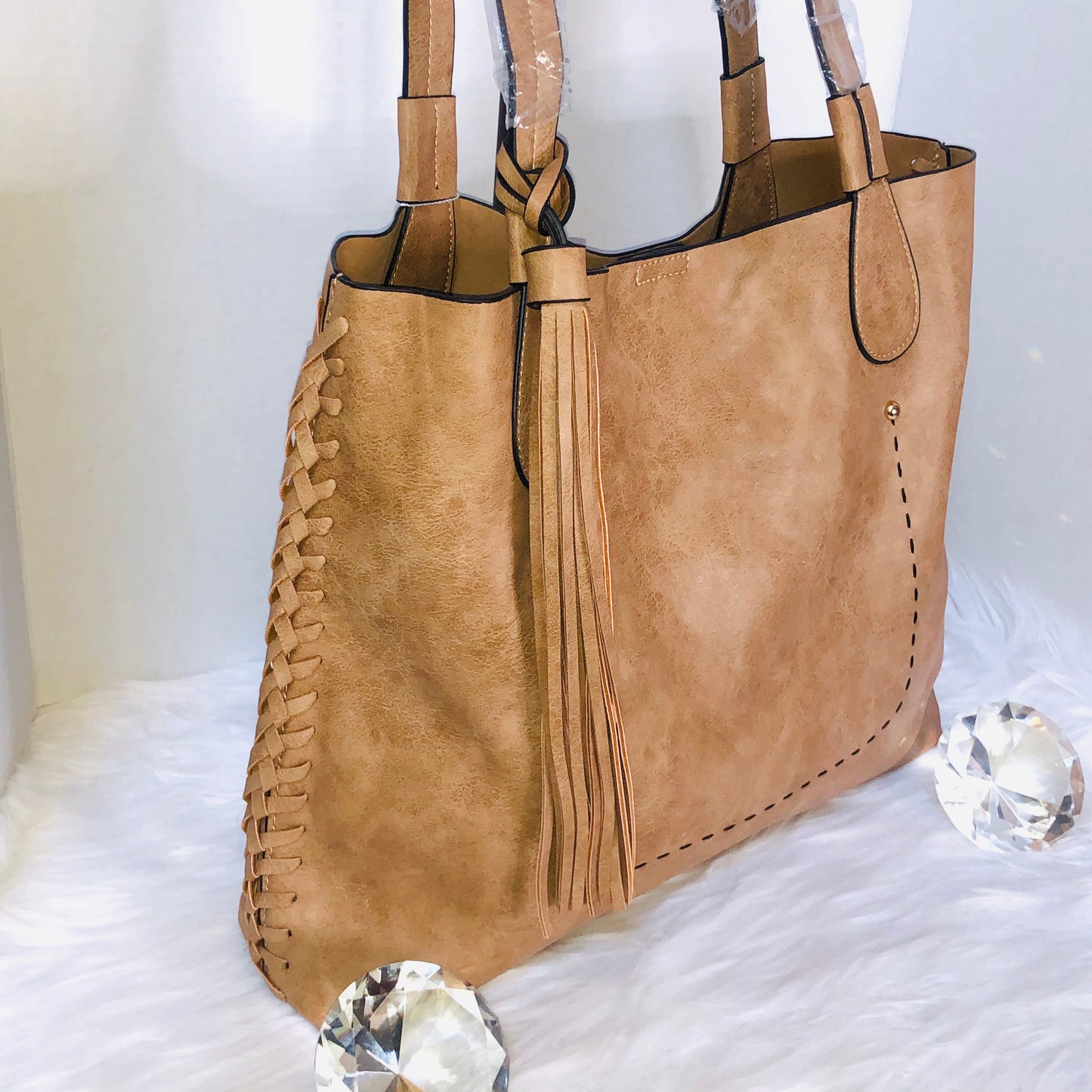 Mocha Whipstitch Tote Bag