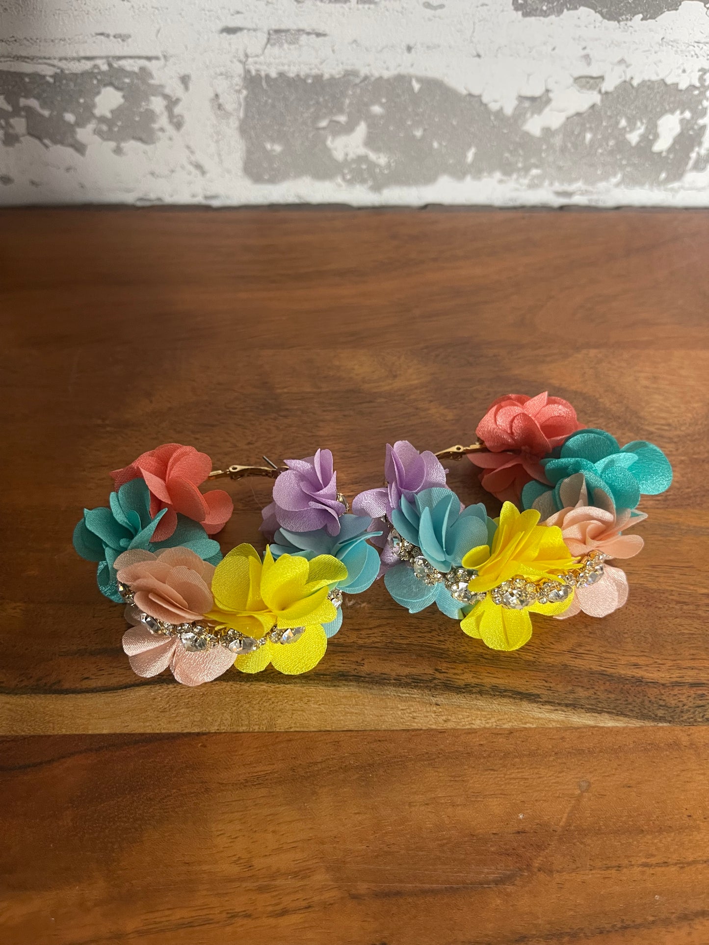 Flower Bling Rhinestone Hoops Earrings