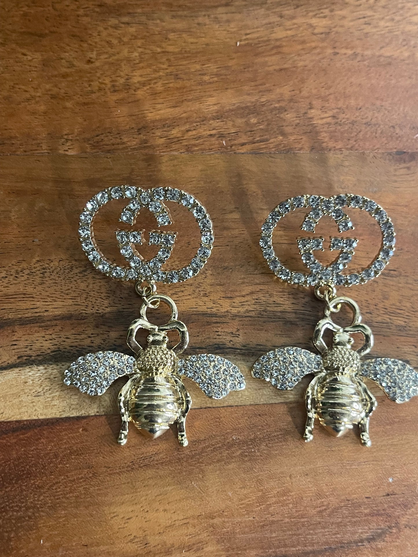 Bee Double GG Rhinestone Earrings